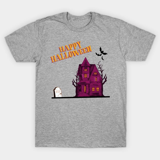 Happy Halloween Haunted House T-Shirt by Budwood Designs